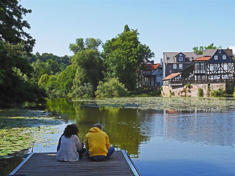 Lahnufer in Marburg mit Steg